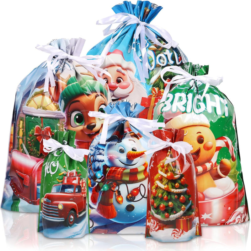 Assorted festive drawstring Christmas gift bags