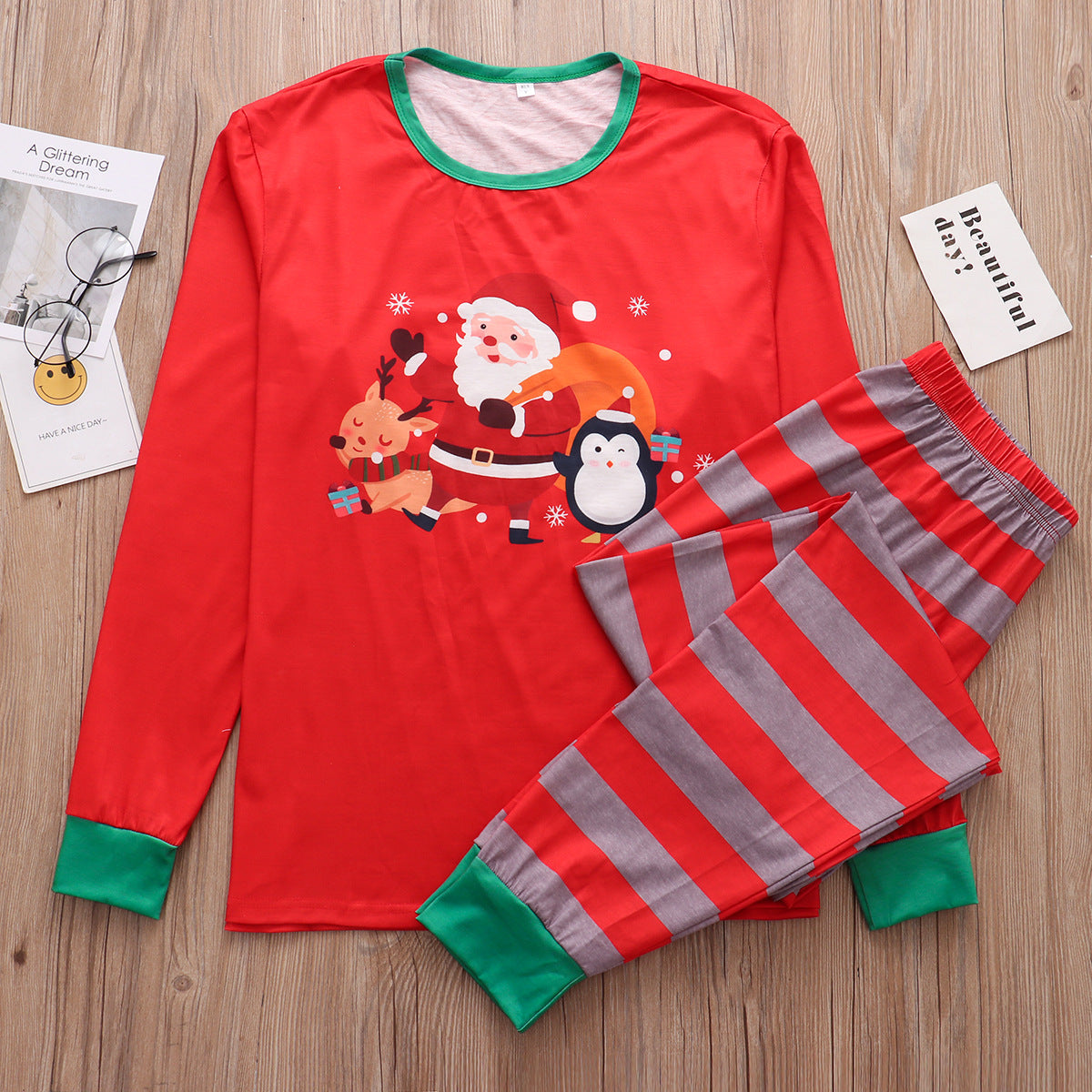 Matching Family Christmas Pajamas — Red Cartoon Print