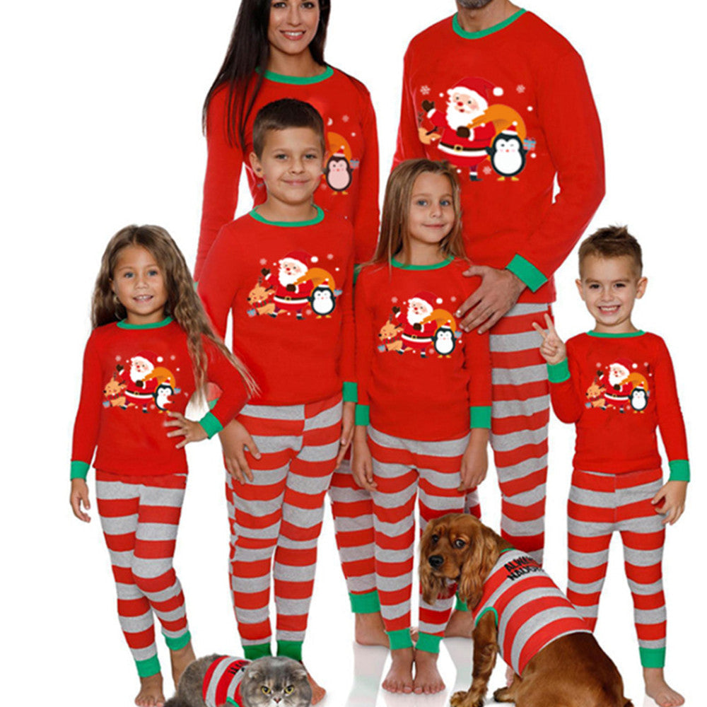 Matching Family Christmas Pajamas — Red Cartoon Print