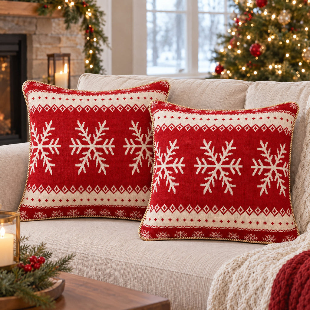 Red Snowflake Christmas Pillow Covers — Set of 2
