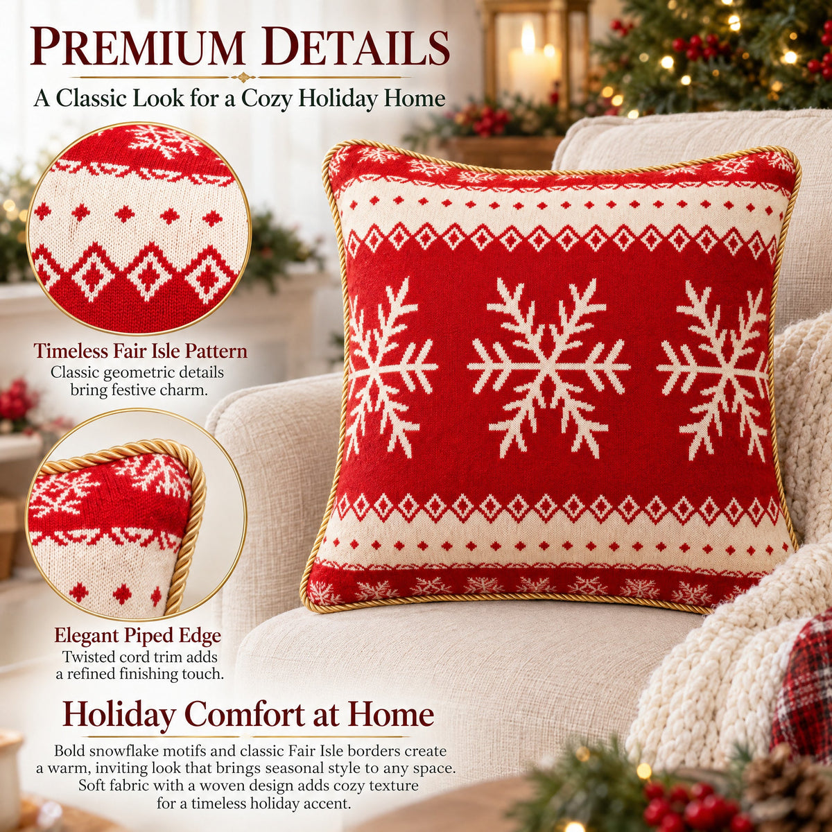 Red Snowflake Christmas Pillow Covers — Set of 2