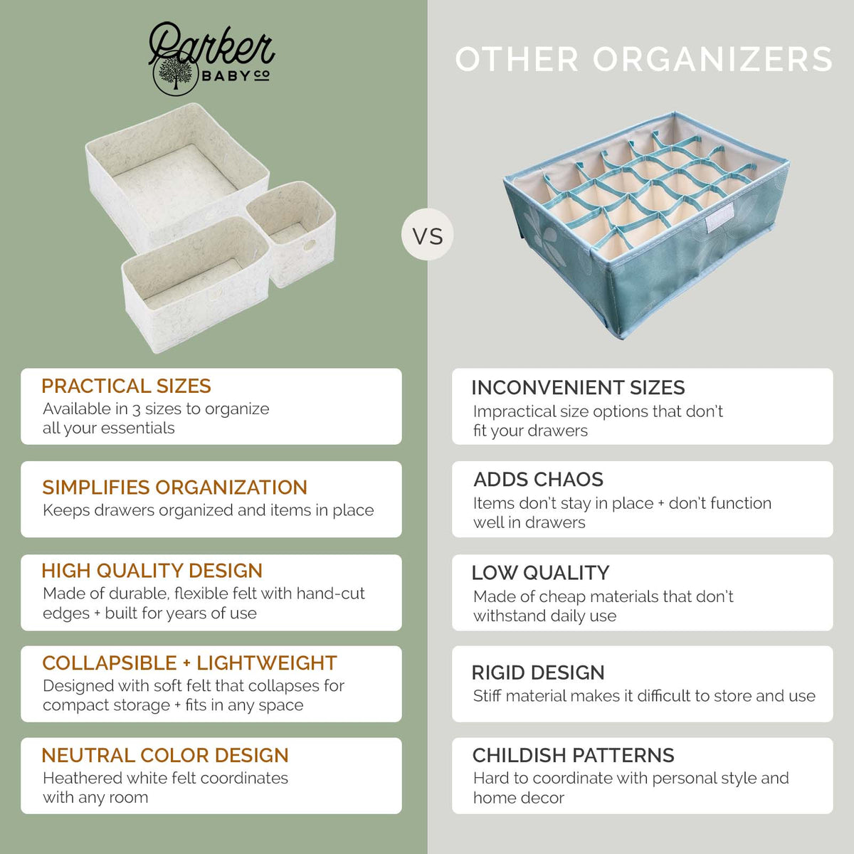 Felt Drawer Organizers — 3-Piece Set